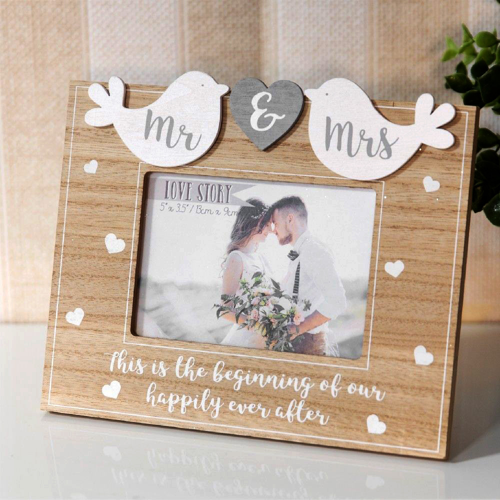 Mr & Mrs fa esküvői fotókeret, fényképtartó