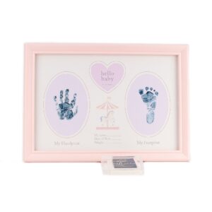 Rózsaszín színű Hello Baby fotókeret kéz- és láb lenyomattal